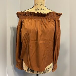Worthington Burnt Orange/Brown Off-the-Shoulder Long Sleeve Top